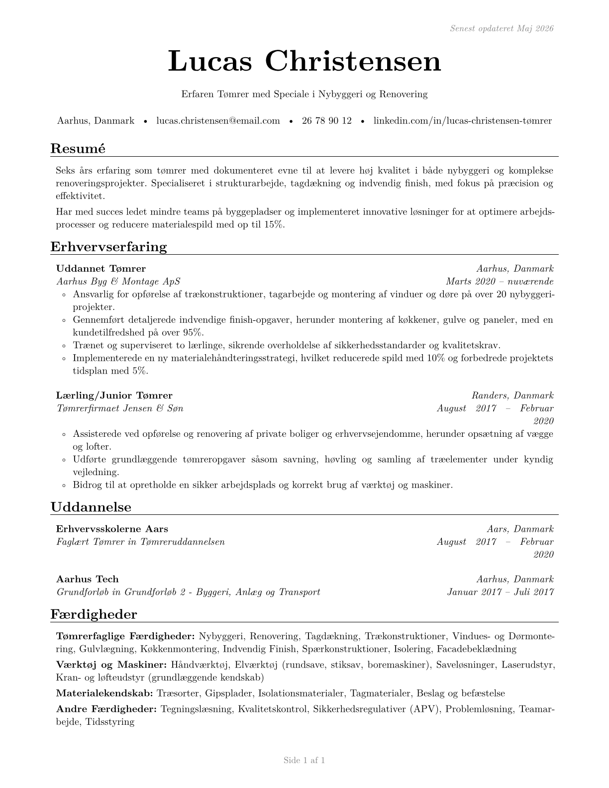 Carpenters CV in Danish — page 1