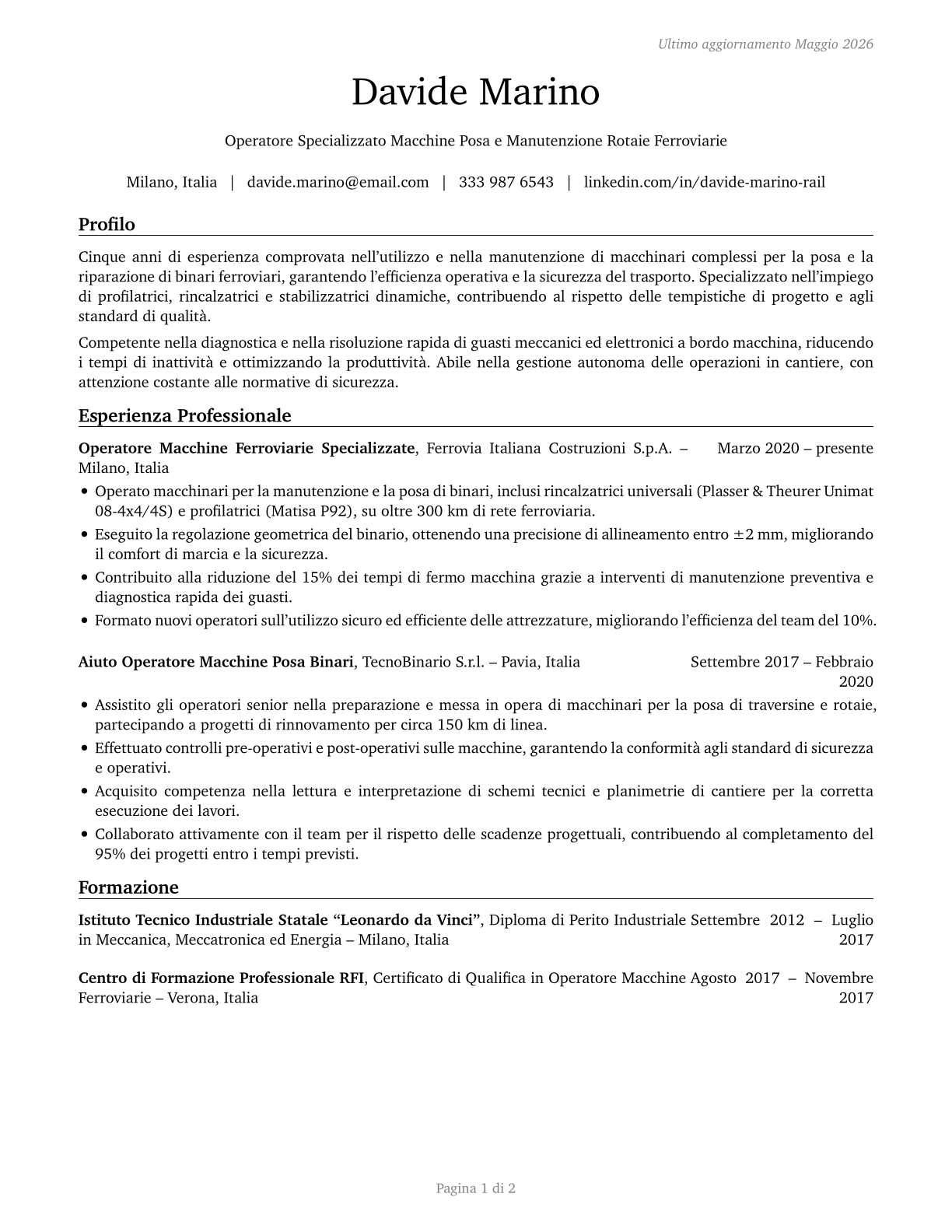 Rail-Track Laying and Maintenance Equipment Operators CV in Italian — page 1
