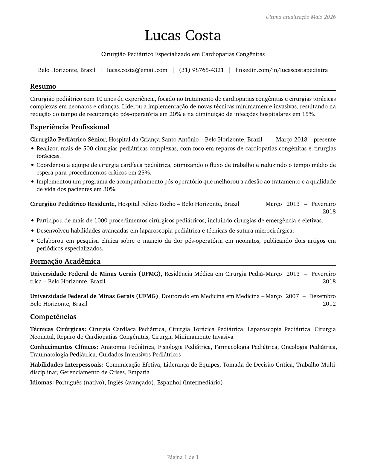 Pediatric Surgeons CV in Portuguese — page 1