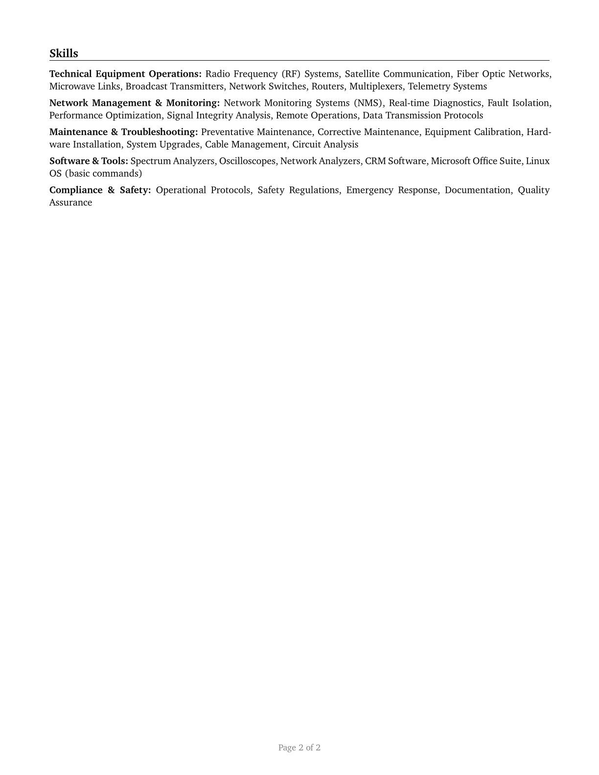 Communications Equipment Operators, All Other CV in English — page 2