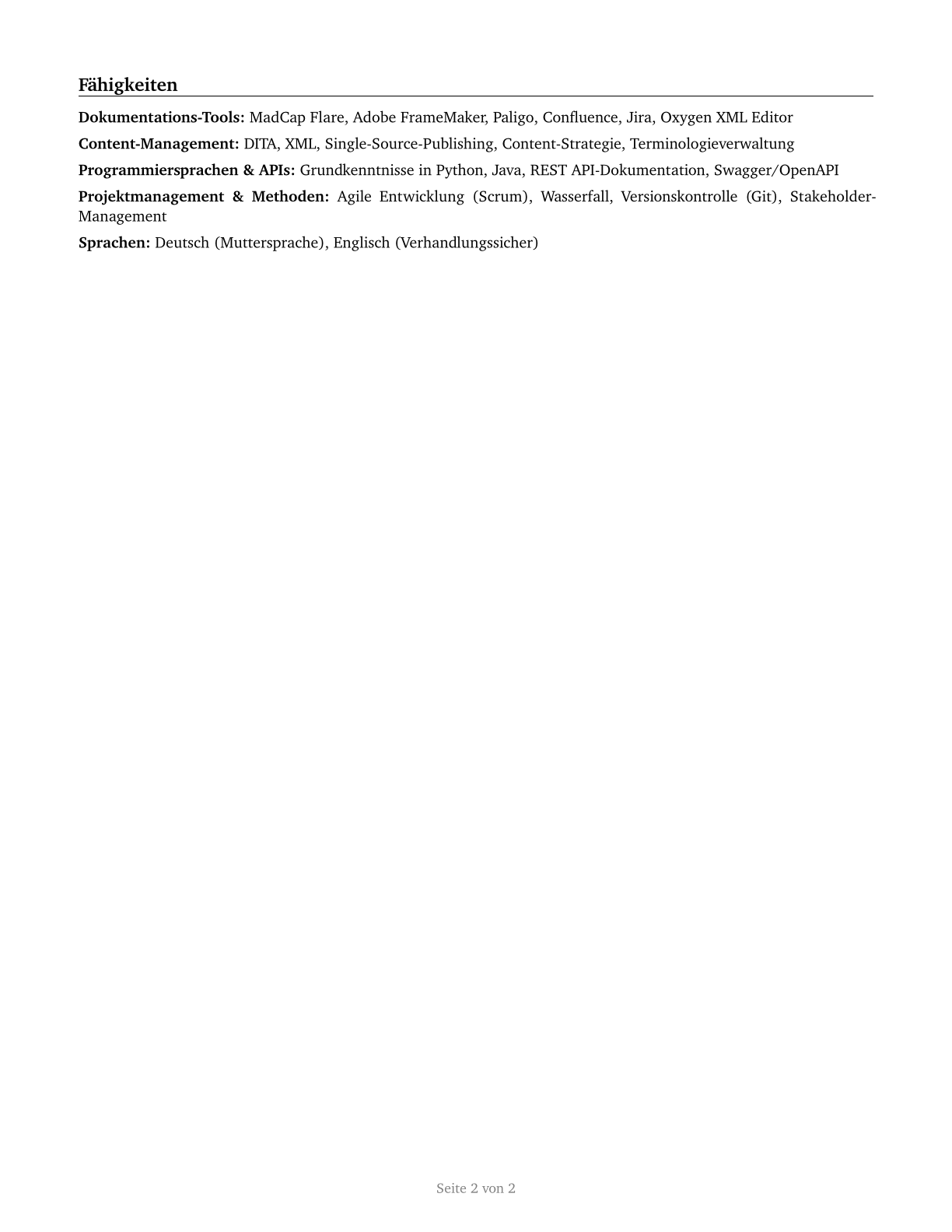 Technical Writers CV in German — page 2