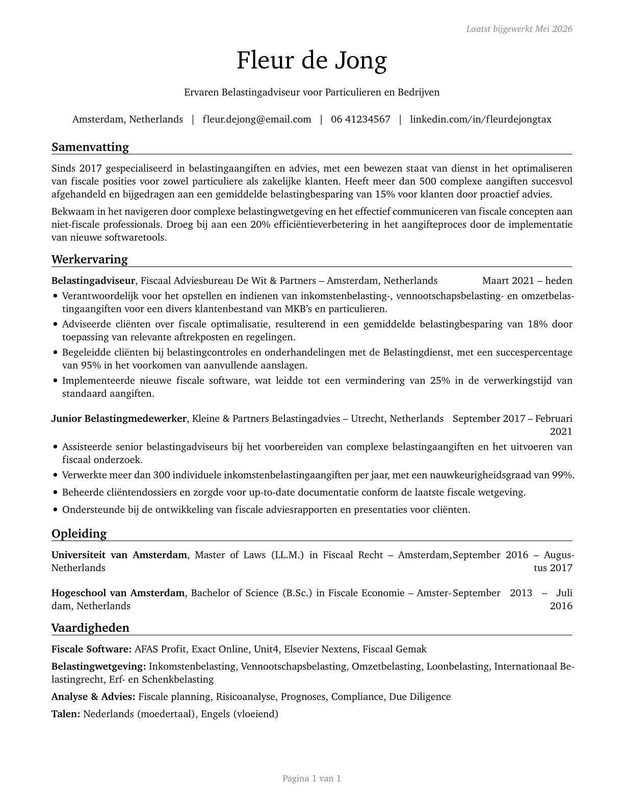 Tax Preparers CV in Dutch — page 1