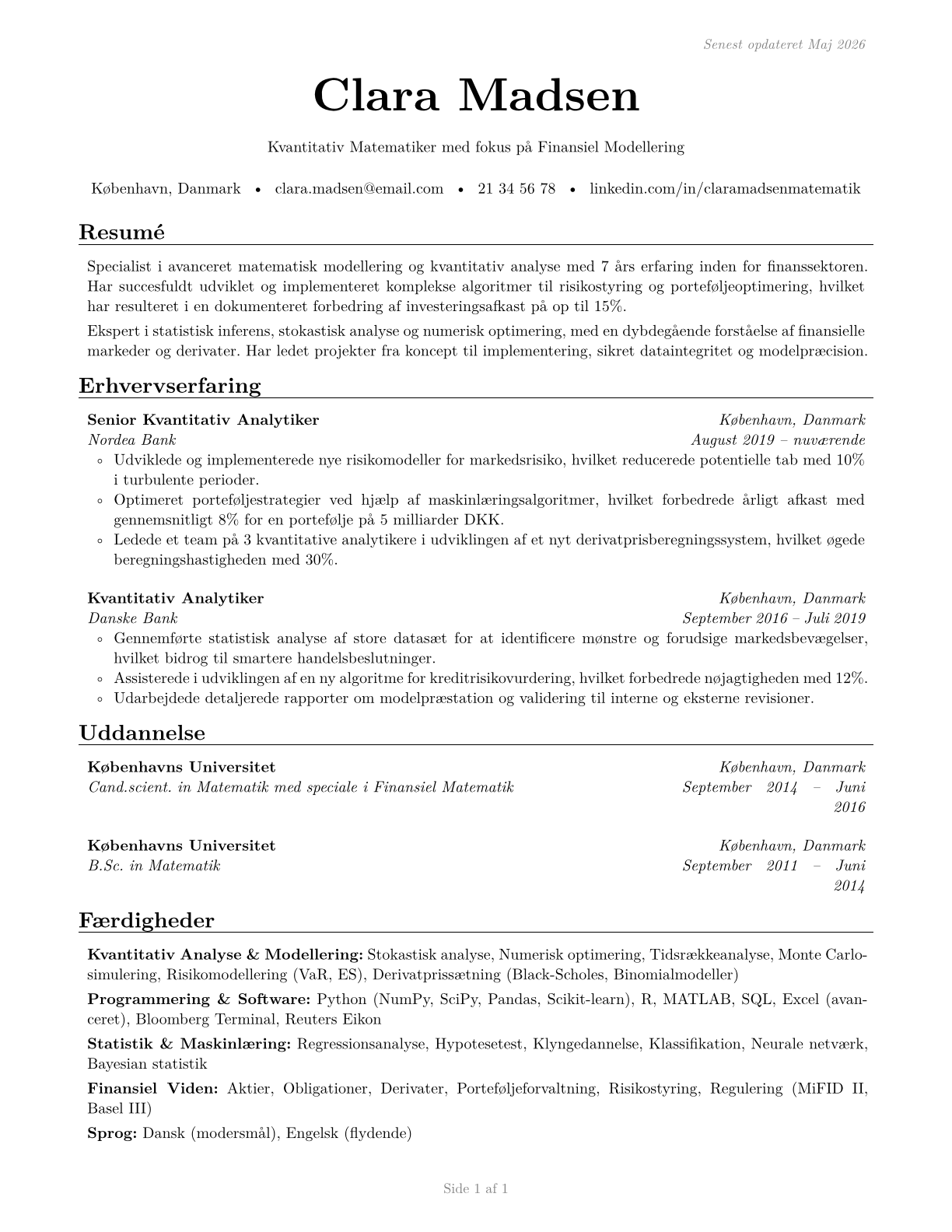 Mathematicians CV in Danish — page 1