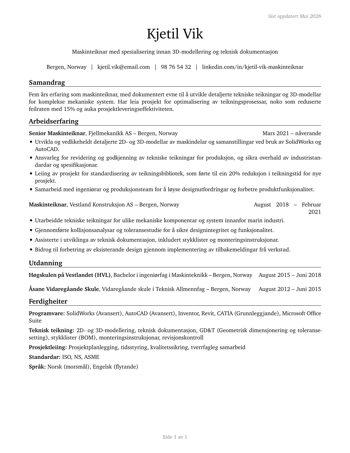 Mechanical Drafters CV in Norwegian_nynorsk — page 1