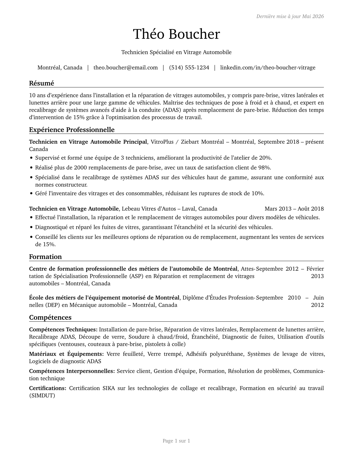 Automotive Glass Installers and Repairers CV in French — page 1