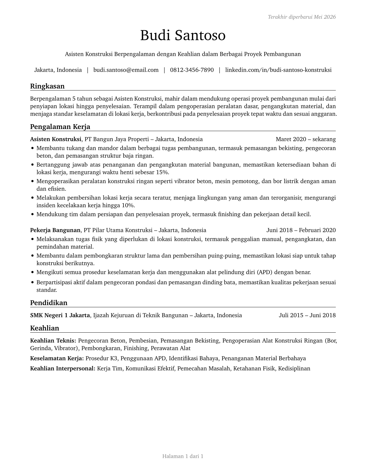 Helpers, Construction Trades, All Other CV in Indonesian — page 1