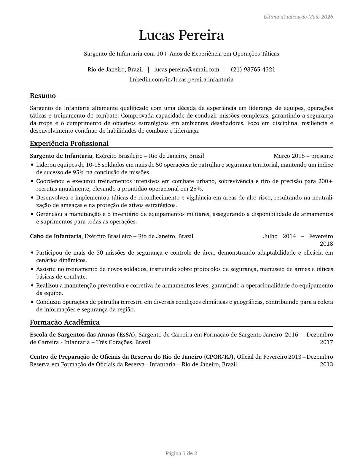 Infantry CV in Portuguese — page 1