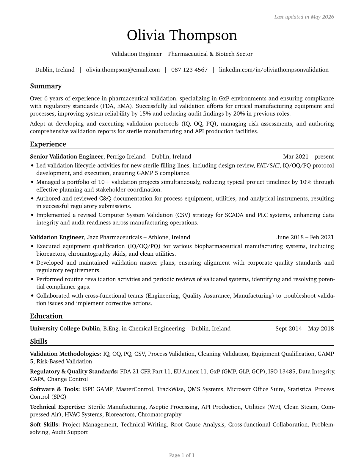 Validation Engineers CV in English — page 1