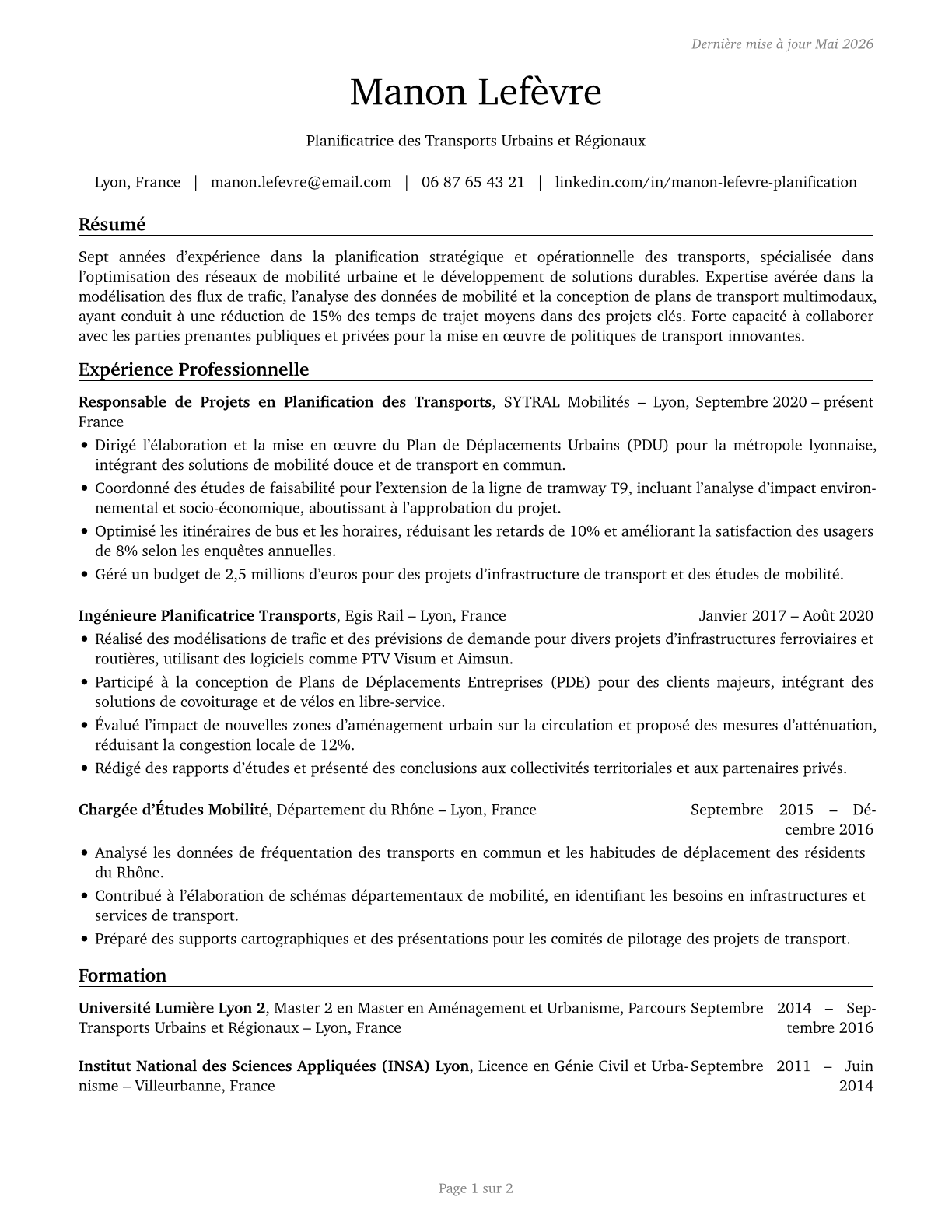 Transportation Planners CV in French — page 1