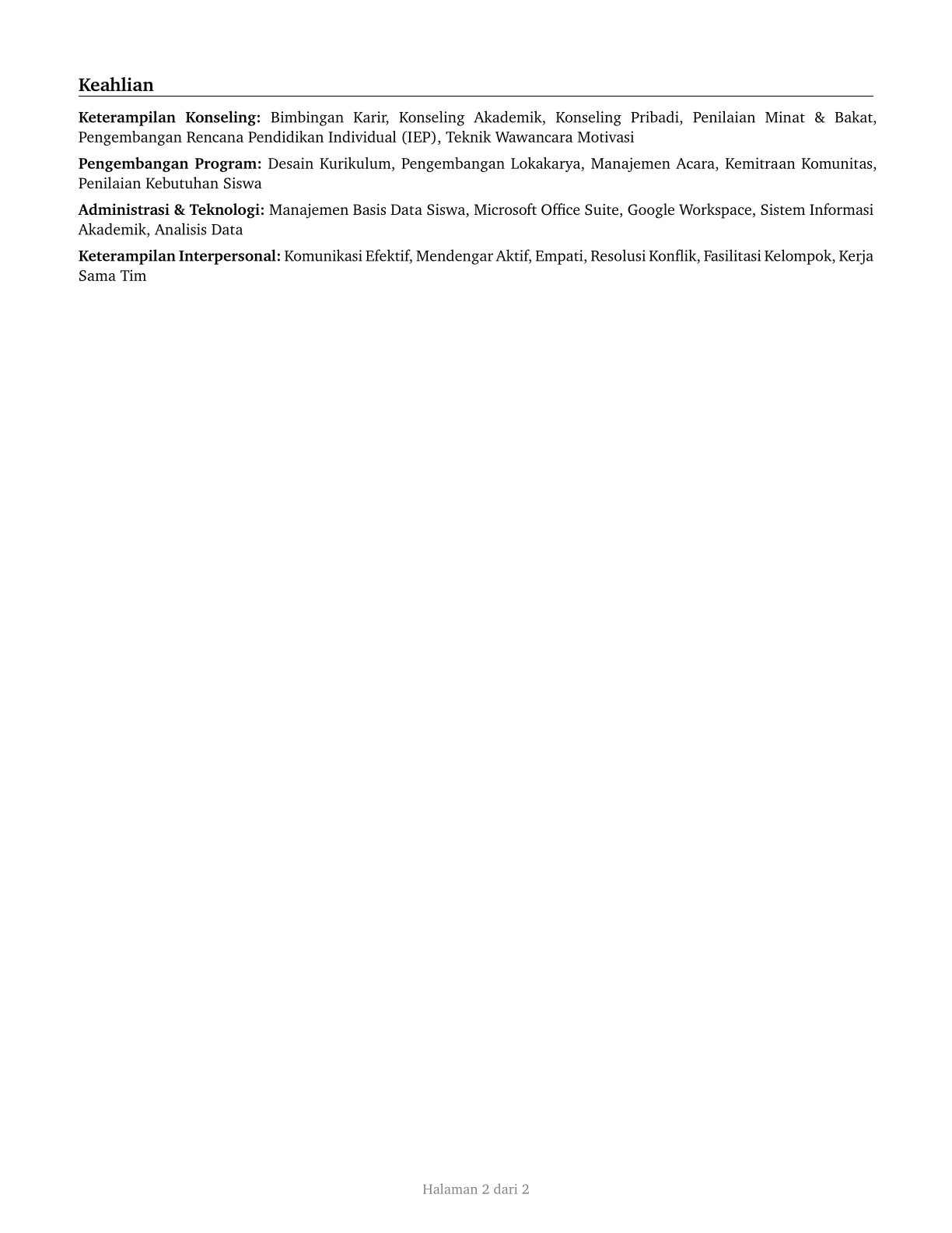 Educational, Guidance, and Career Counselors and Advisors CV in Indonesian — page 2