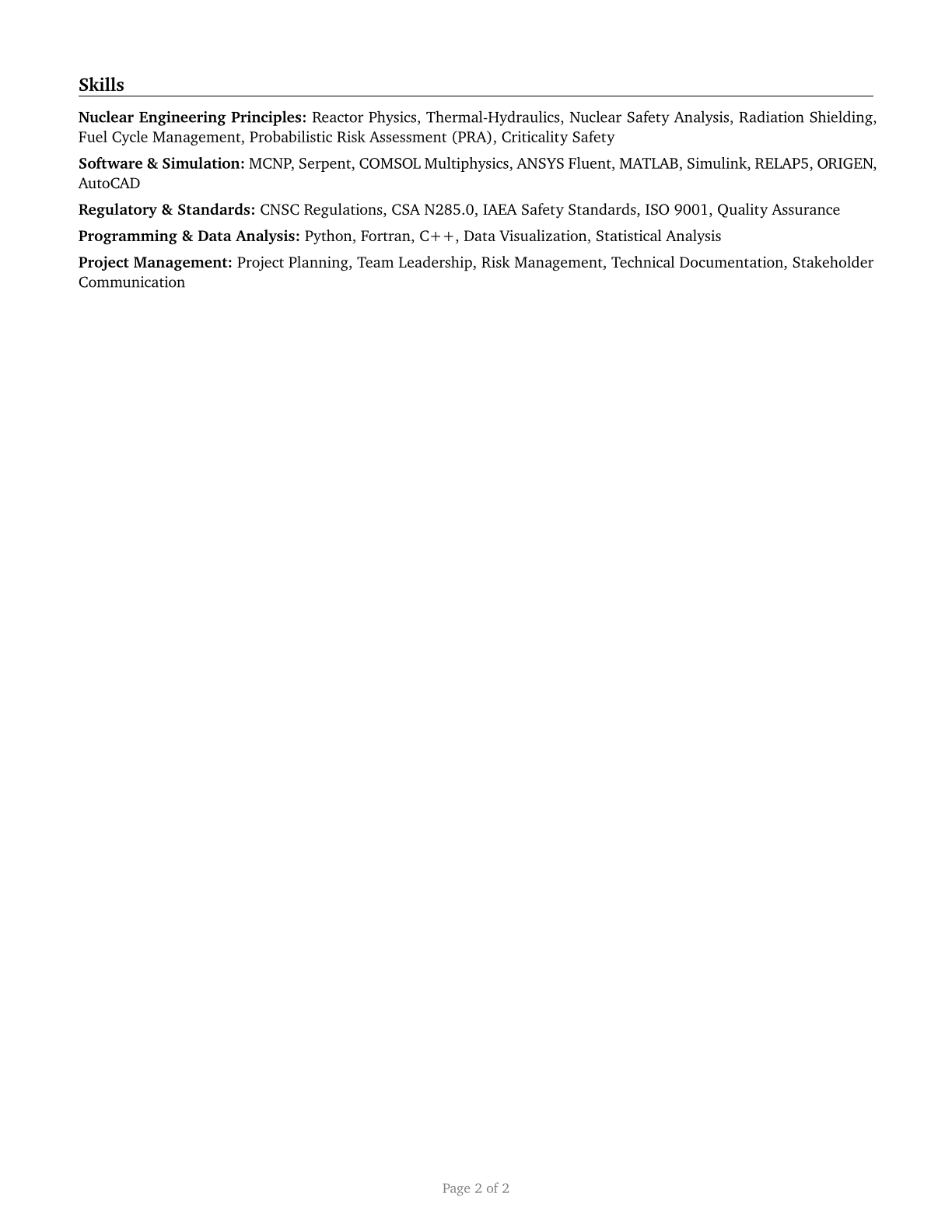 Nuclear Engineers CV in English — page 2