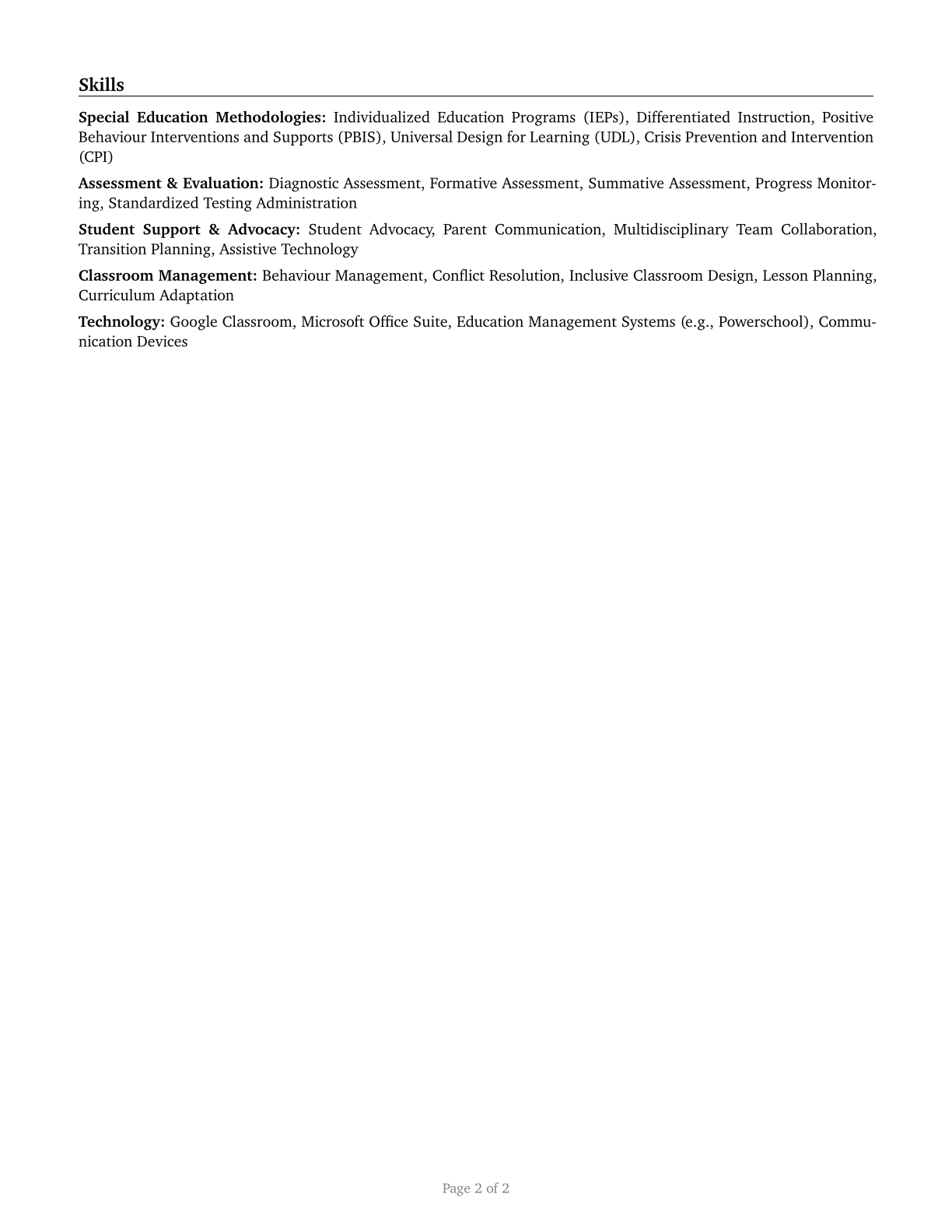 Special Education Teachers, Secondary School CV in English — page 2