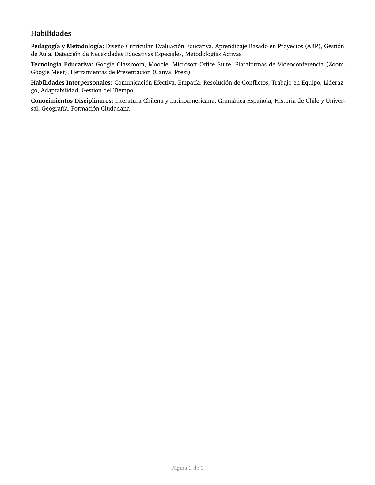 Middle School Teachers, Except Special and Career/Technical Education CV in Spanish — page 2