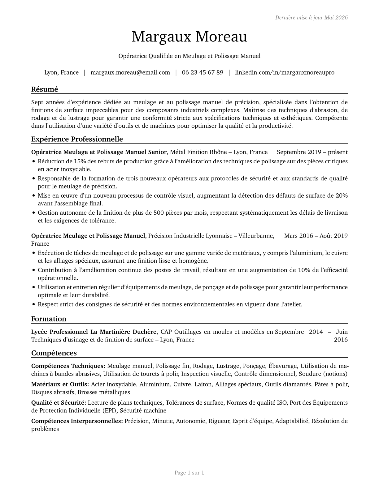 Grinding and Polishing Workers, Hand CV in French — page 1