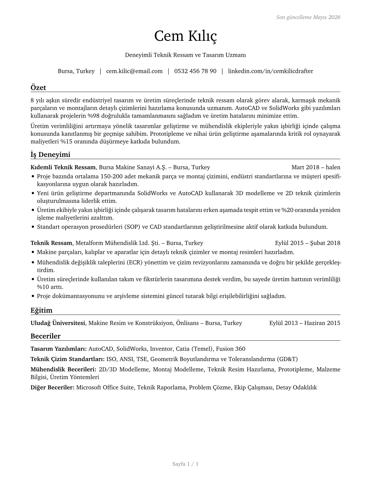 Drafters, All Other CV in Turkish — page 1