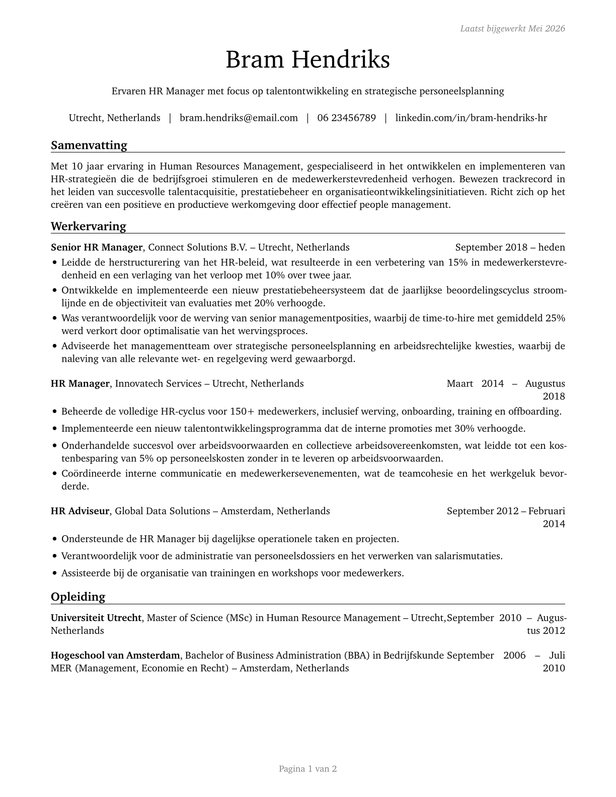 Human Resources Managers CV in Dutch — page 1