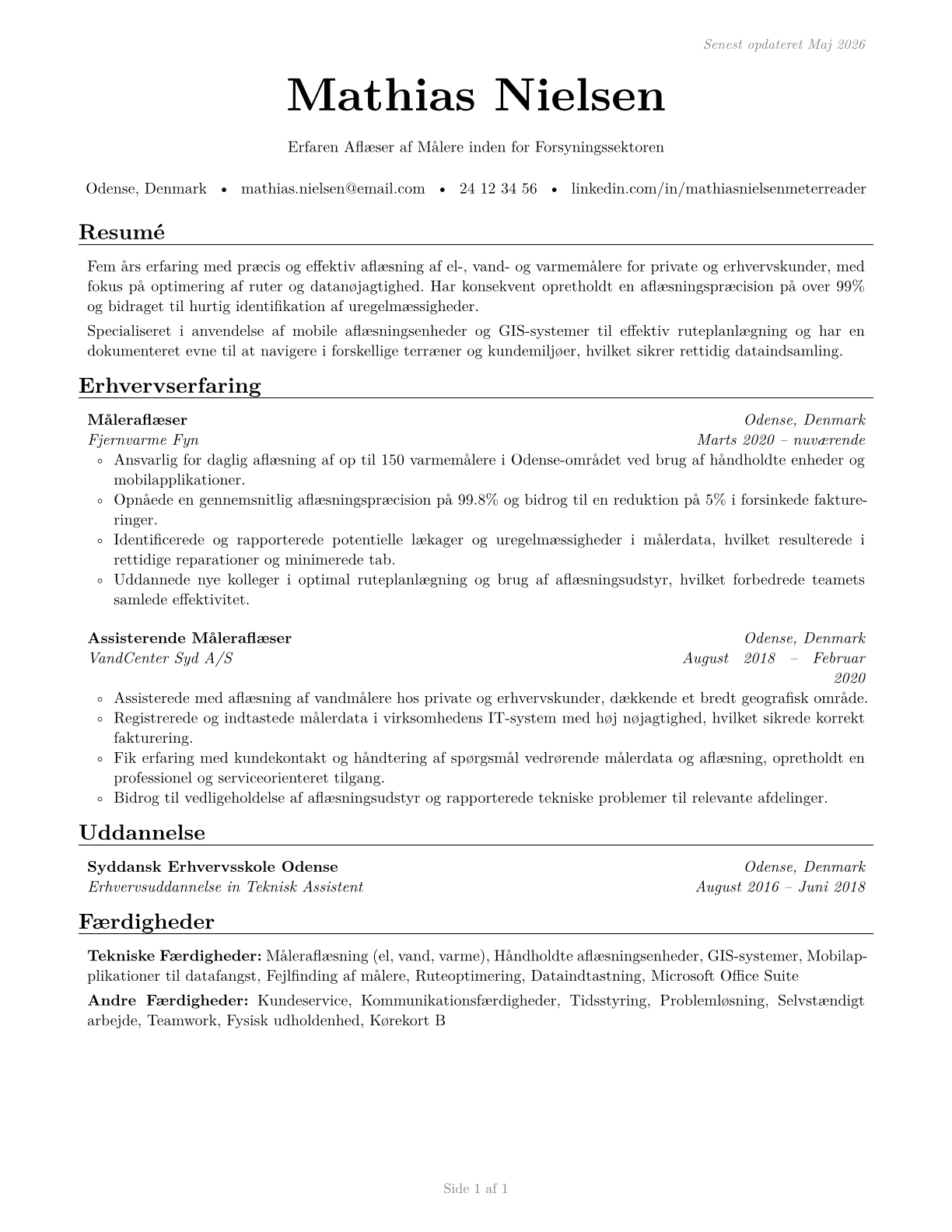 Meter Readers, Utilities CV in Danish — page 1