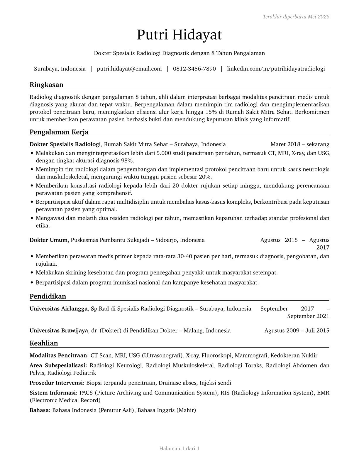 Radiologists CV in Indonesian — page 1
