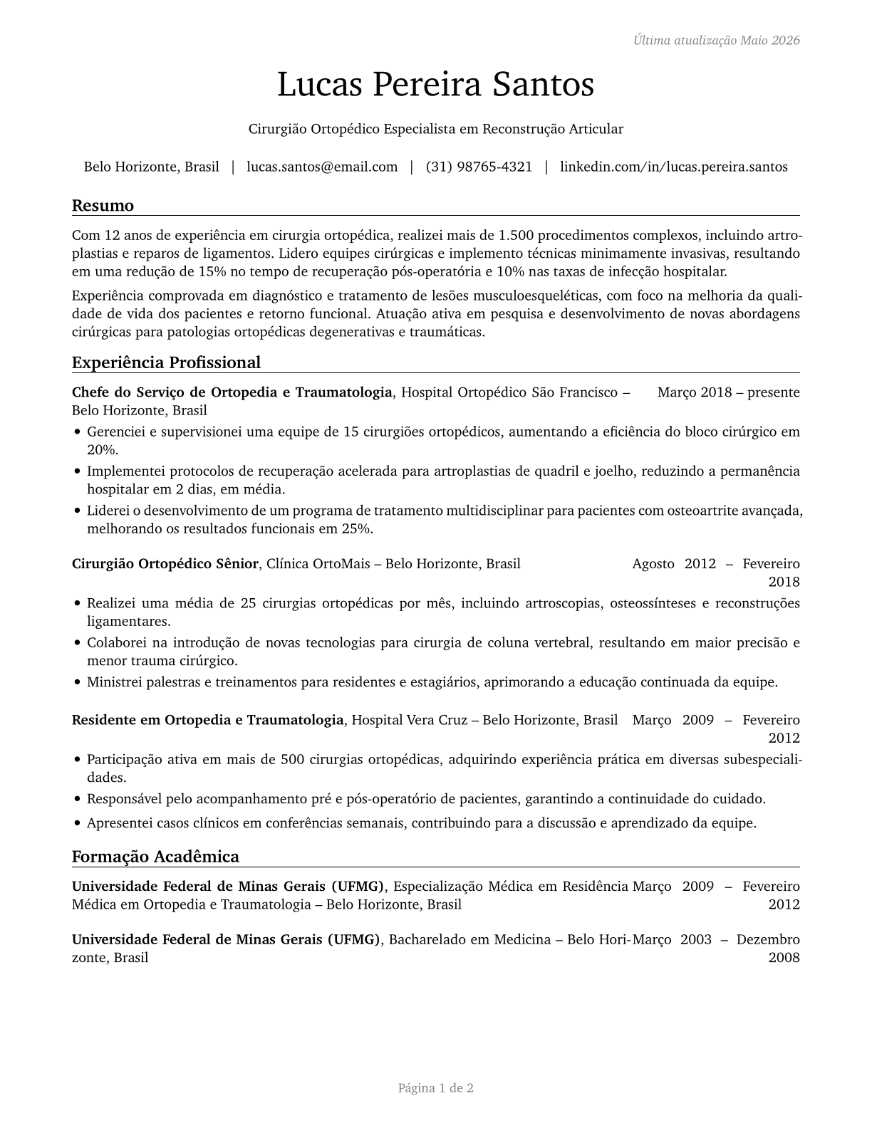 Orthopedic Surgeons, Except Pediatric CV in Portuguese — page 1