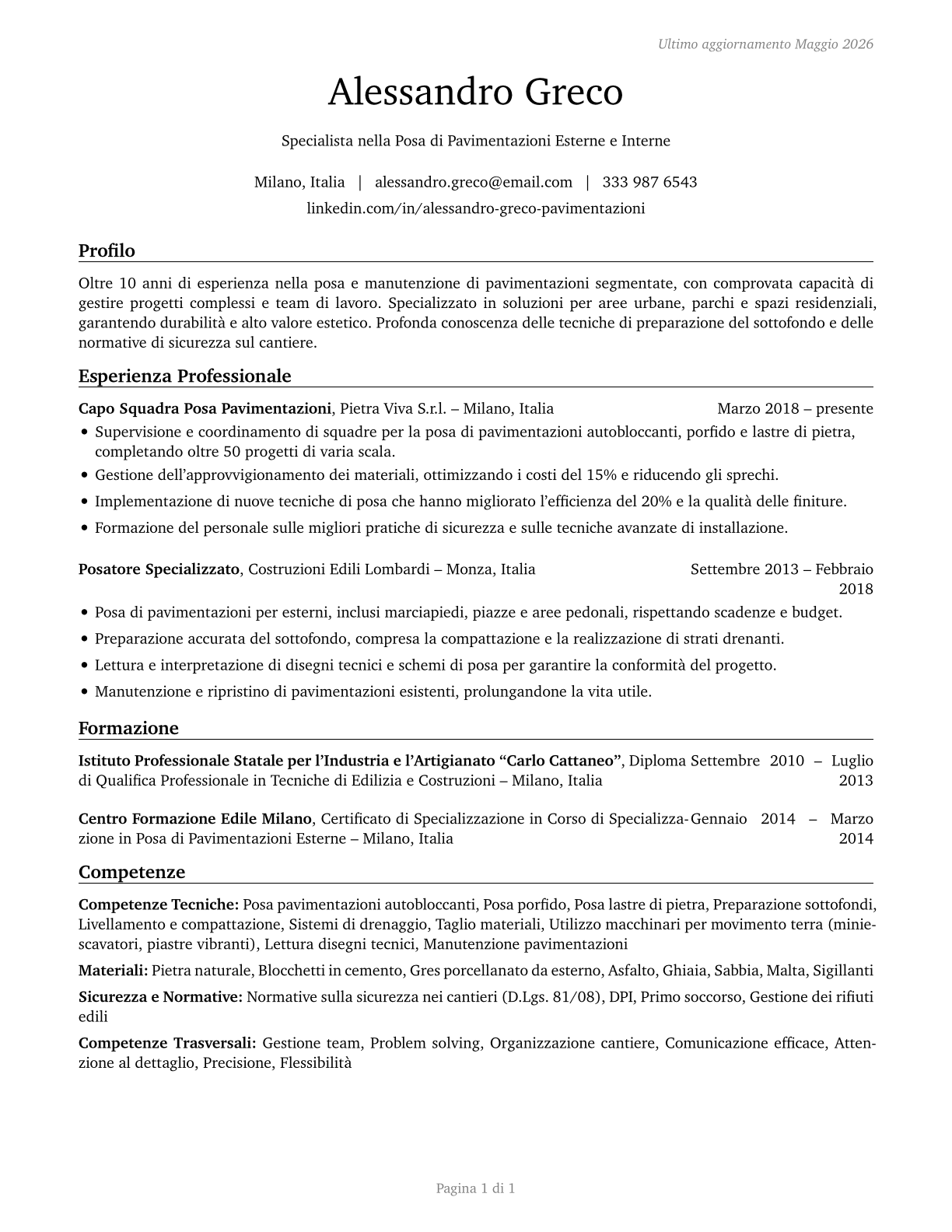 Segmental Pavers CV in Italian — page 1