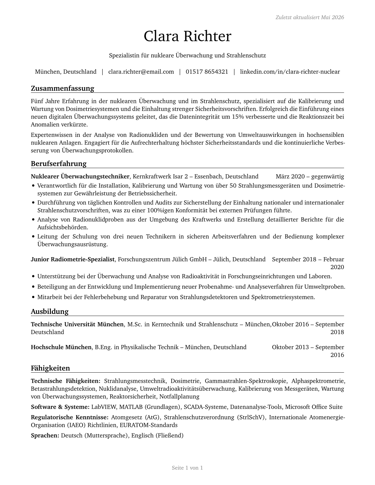 Nuclear Monitoring Technicians CV in German — page 1
