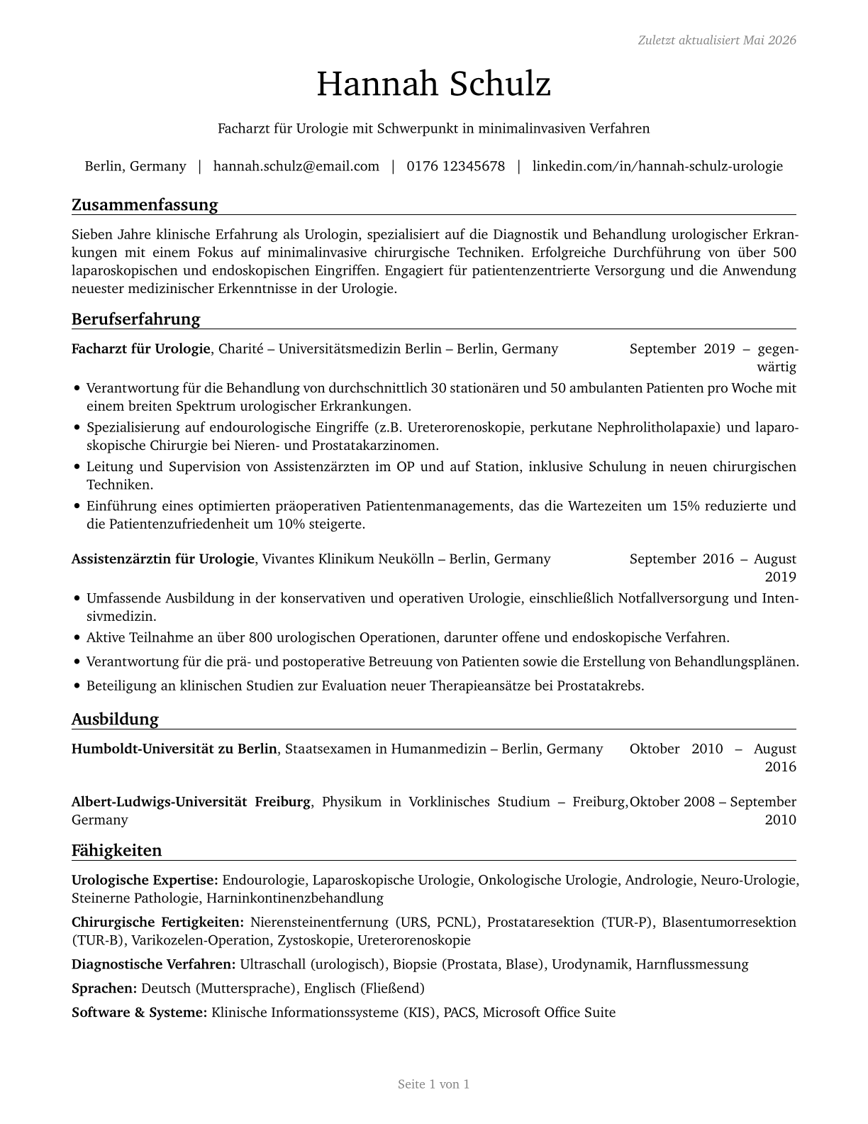 Urologists CV in German — page 1