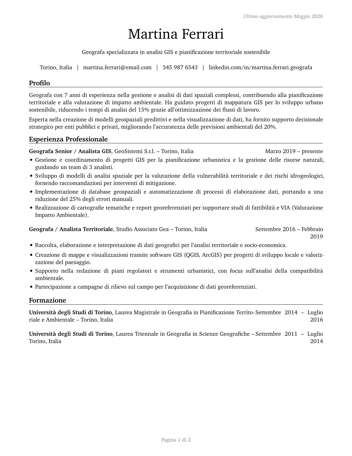 Geographers CV in Italian — page 1
