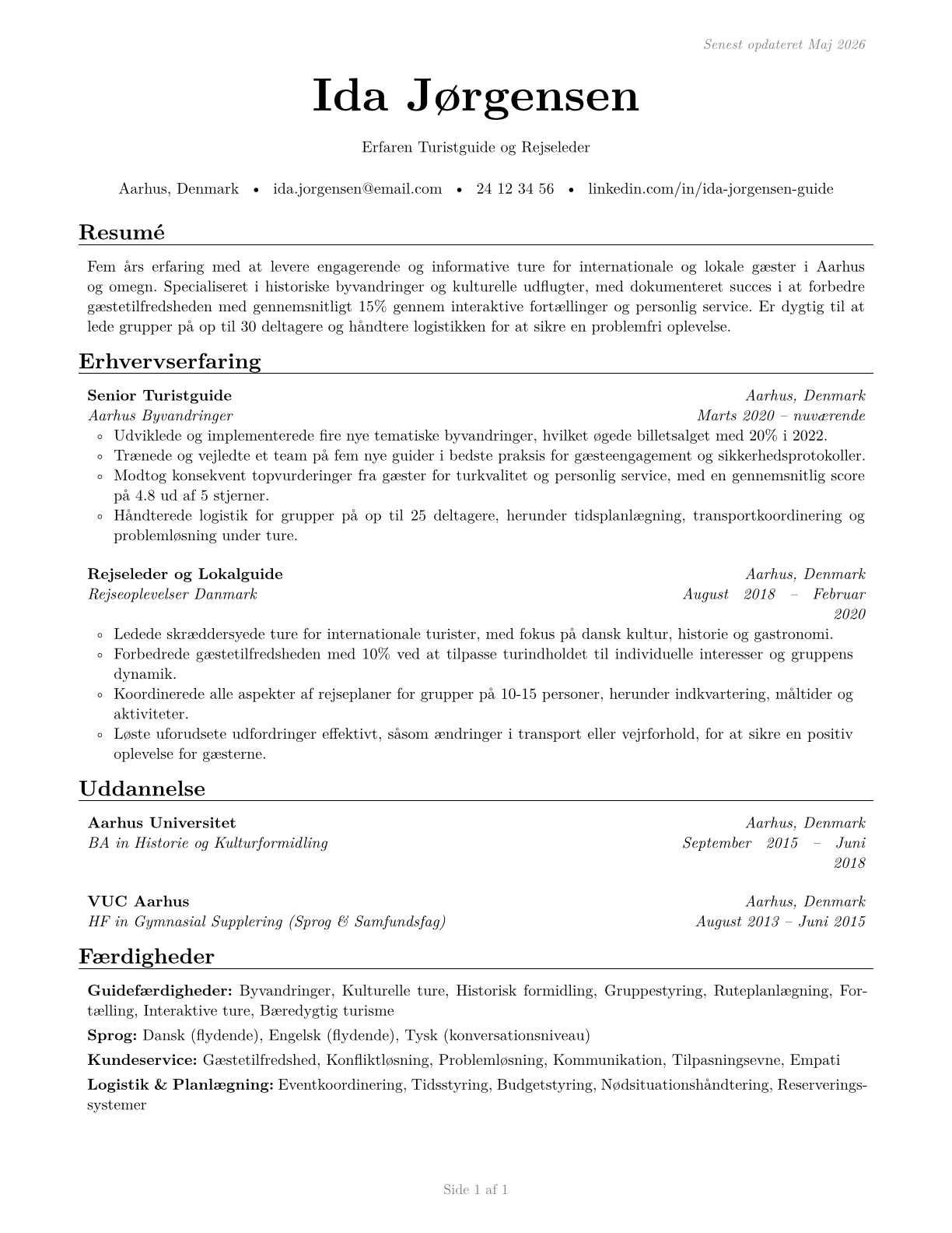 Tour Guides and Escorts CV in Danish — page 1