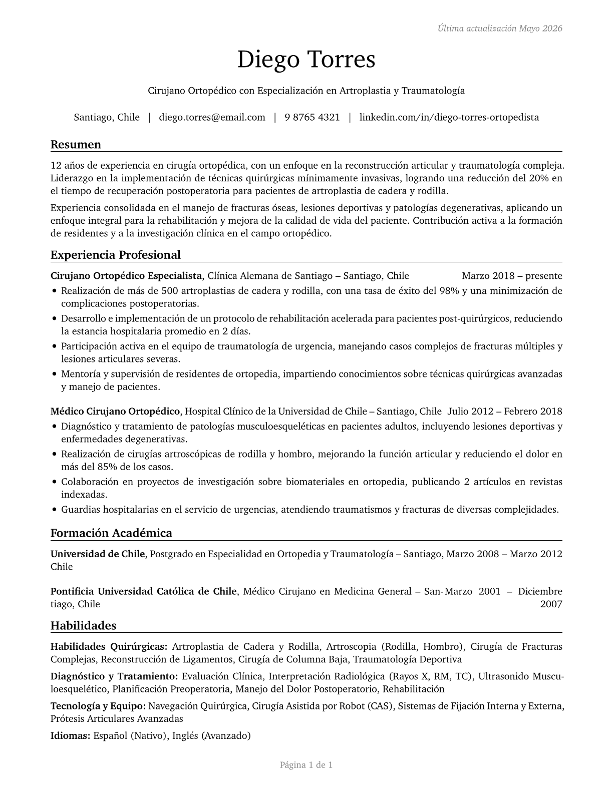 Orthopedic Surgeons, Except Pediatric CV in Spanish — page 1