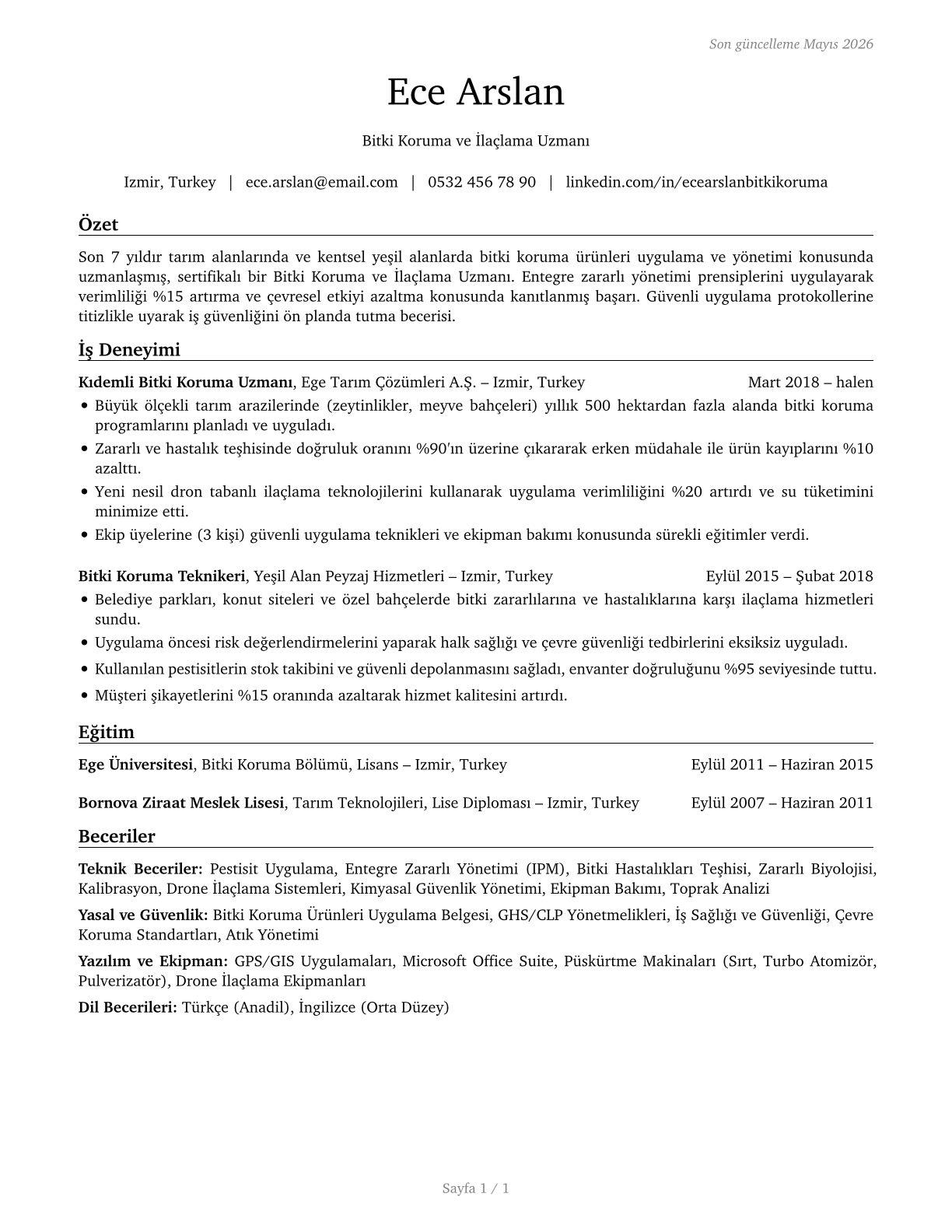 Pesticide Handlers, Sprayers, and Applicators, Vegetation CV in Turkish — page 1