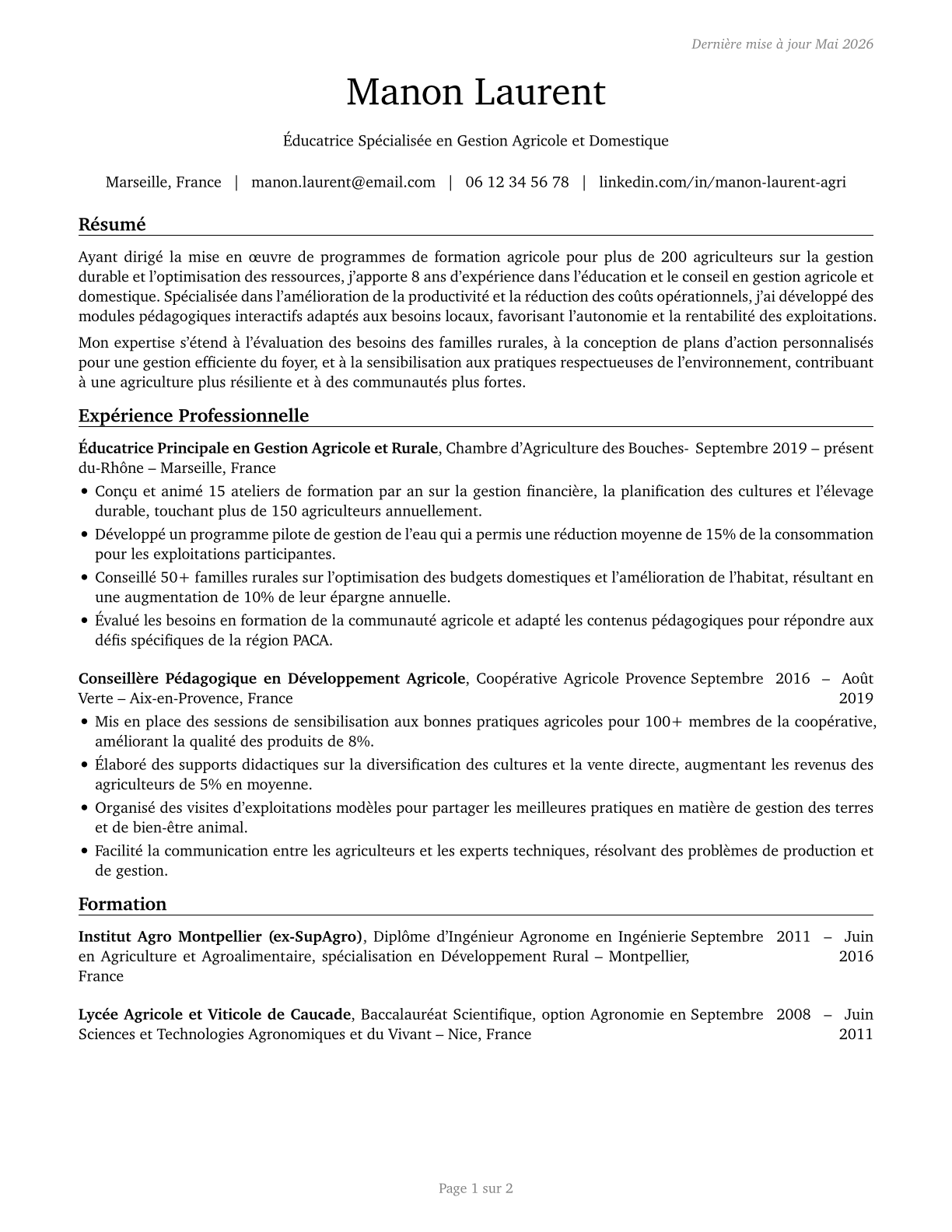 Farm and Home Management Educators CV in French — page 1