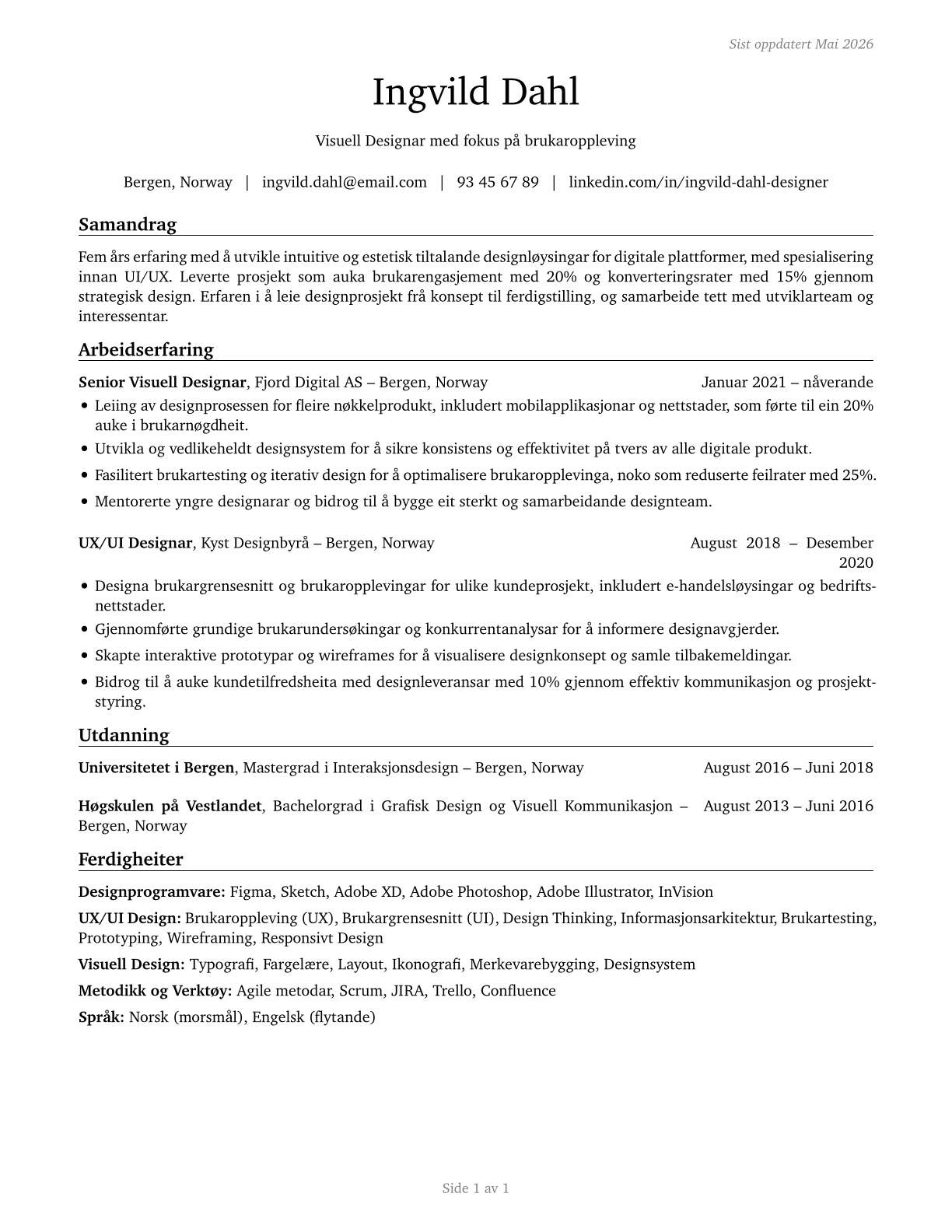 Designers, All Other CV in Norwegian_nynorsk — page 1