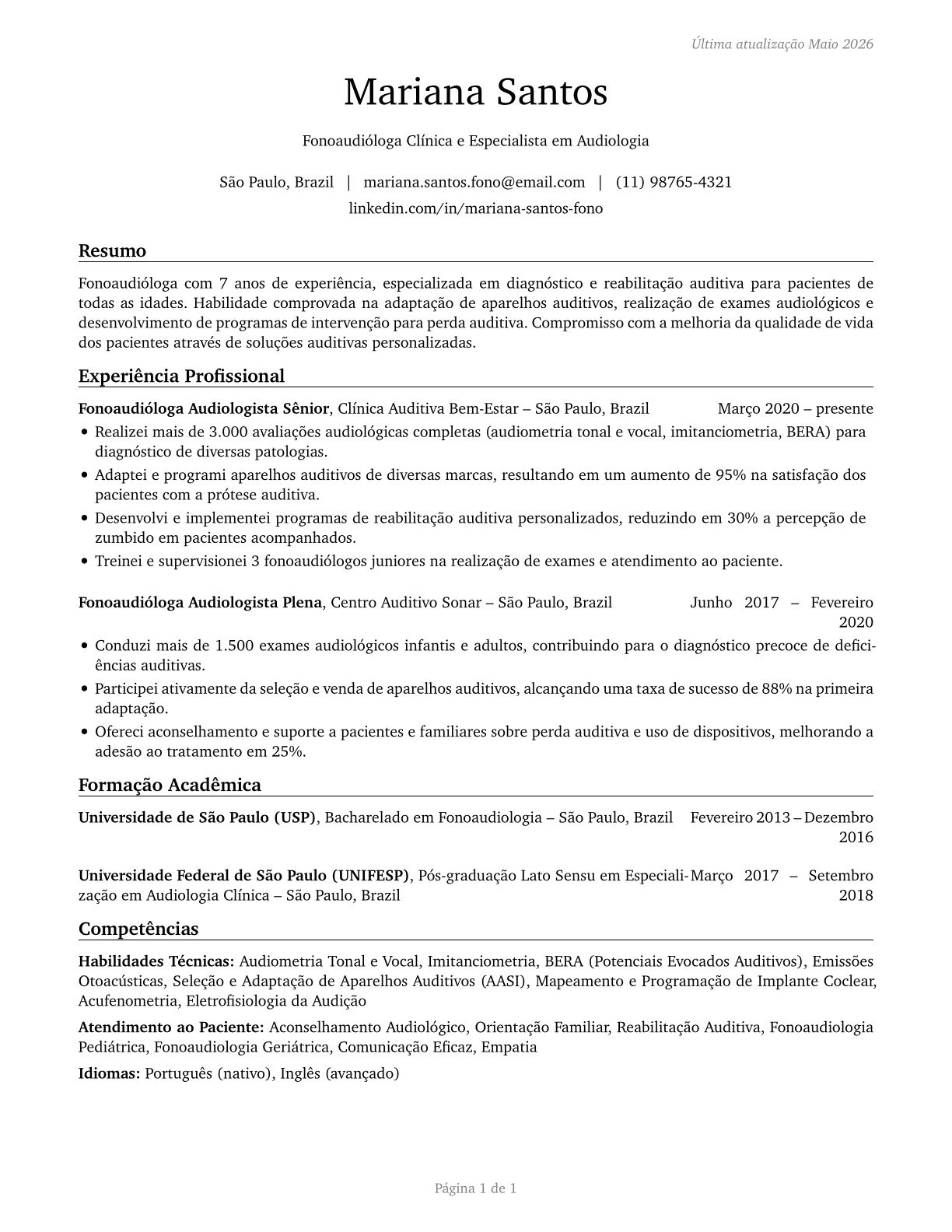 Audiologists CV in Portuguese — page 1