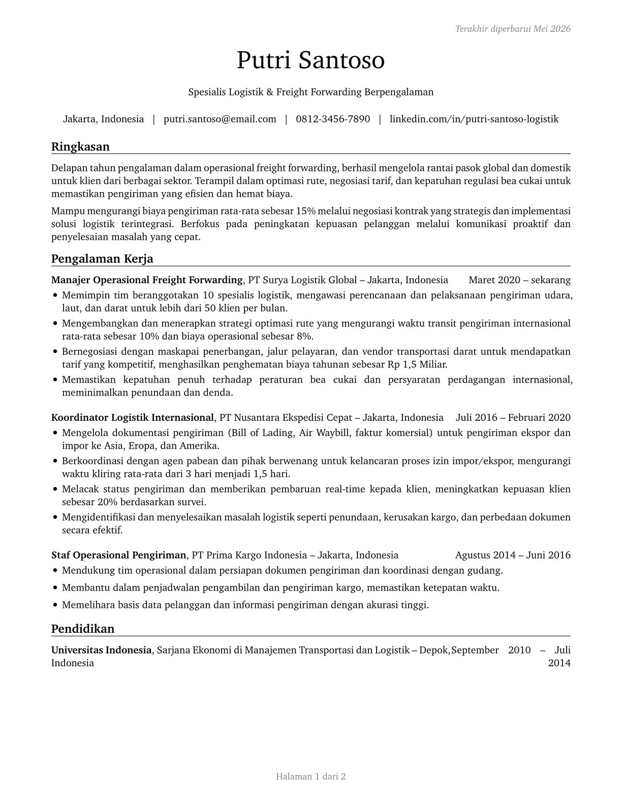 Freight Forwarders CV in Indonesian — page 1