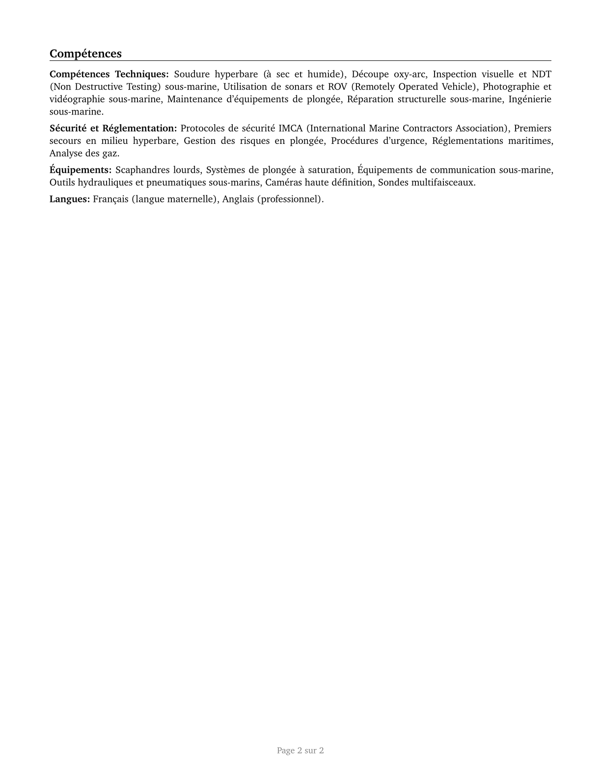 Commercial Divers CV in French — page 2