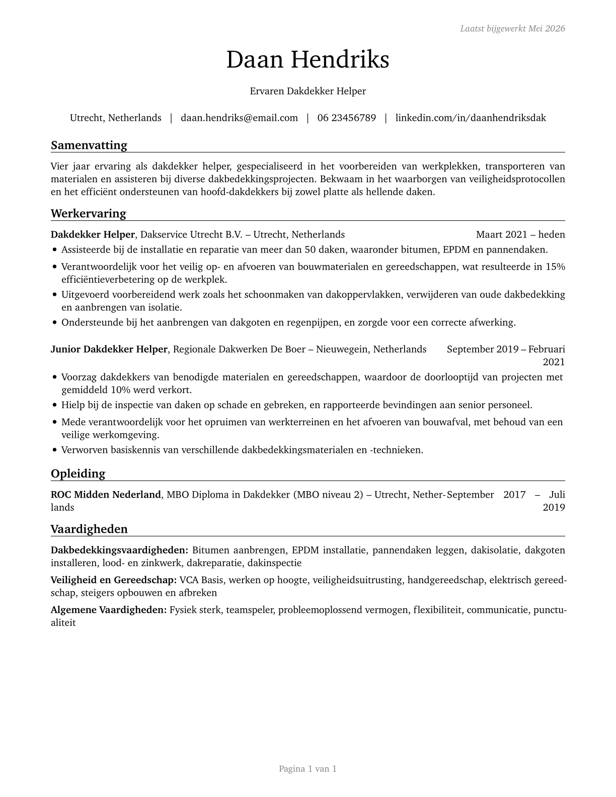 Helpers--Roofers CV in Dutch — page 1