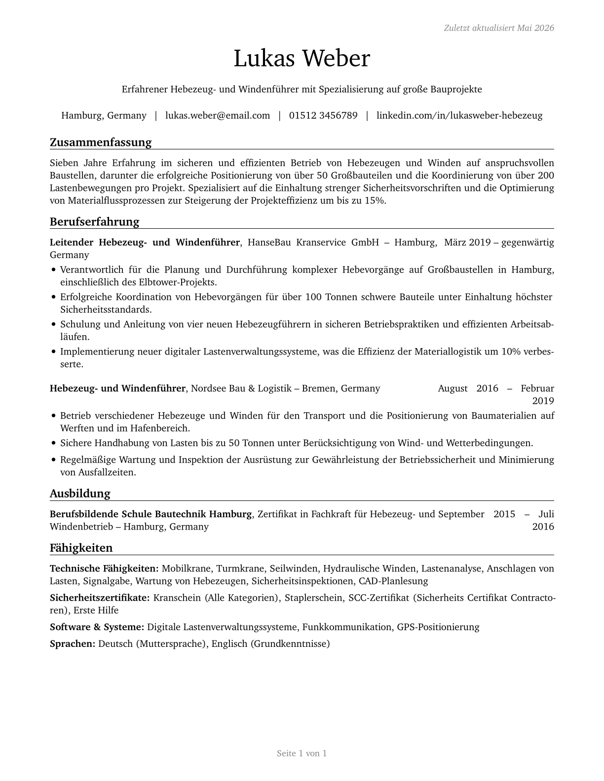 Hoist and Winch Operators CV in German — page 1