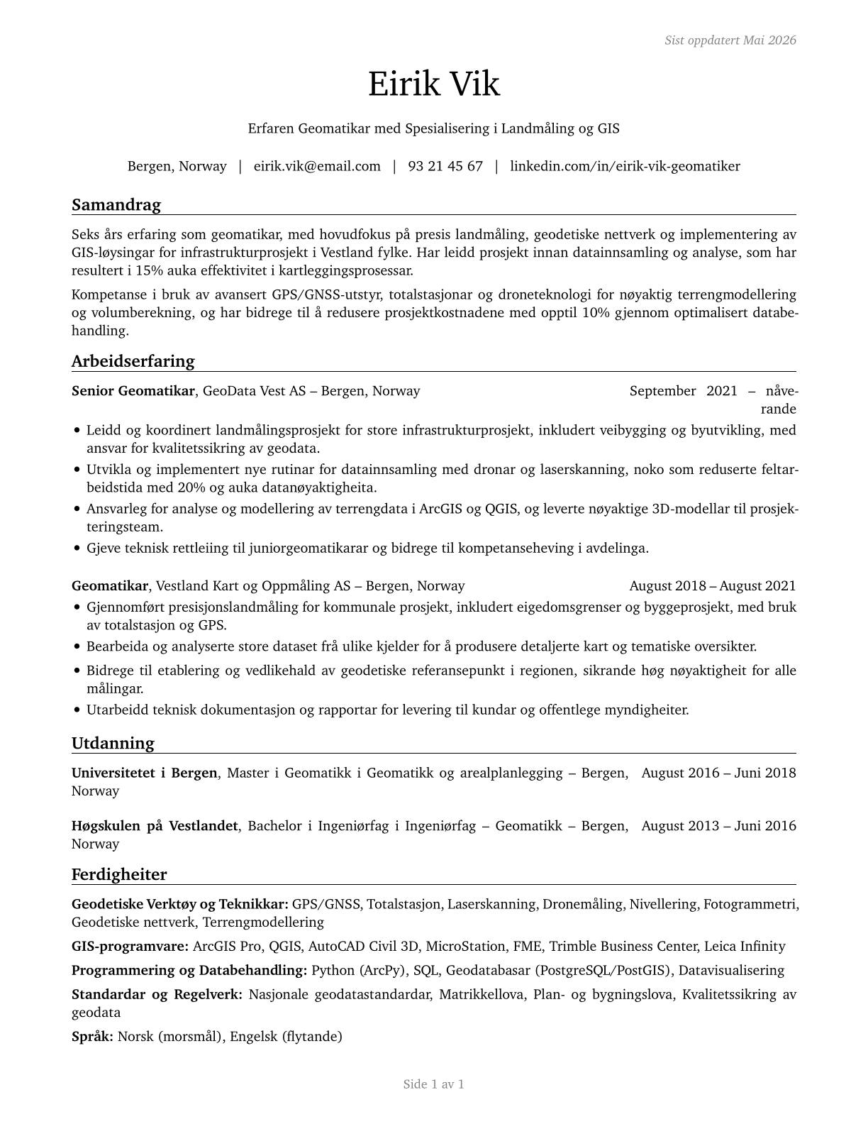Geodetic Surveyors CV in Norwegian_nynorsk — page 1
