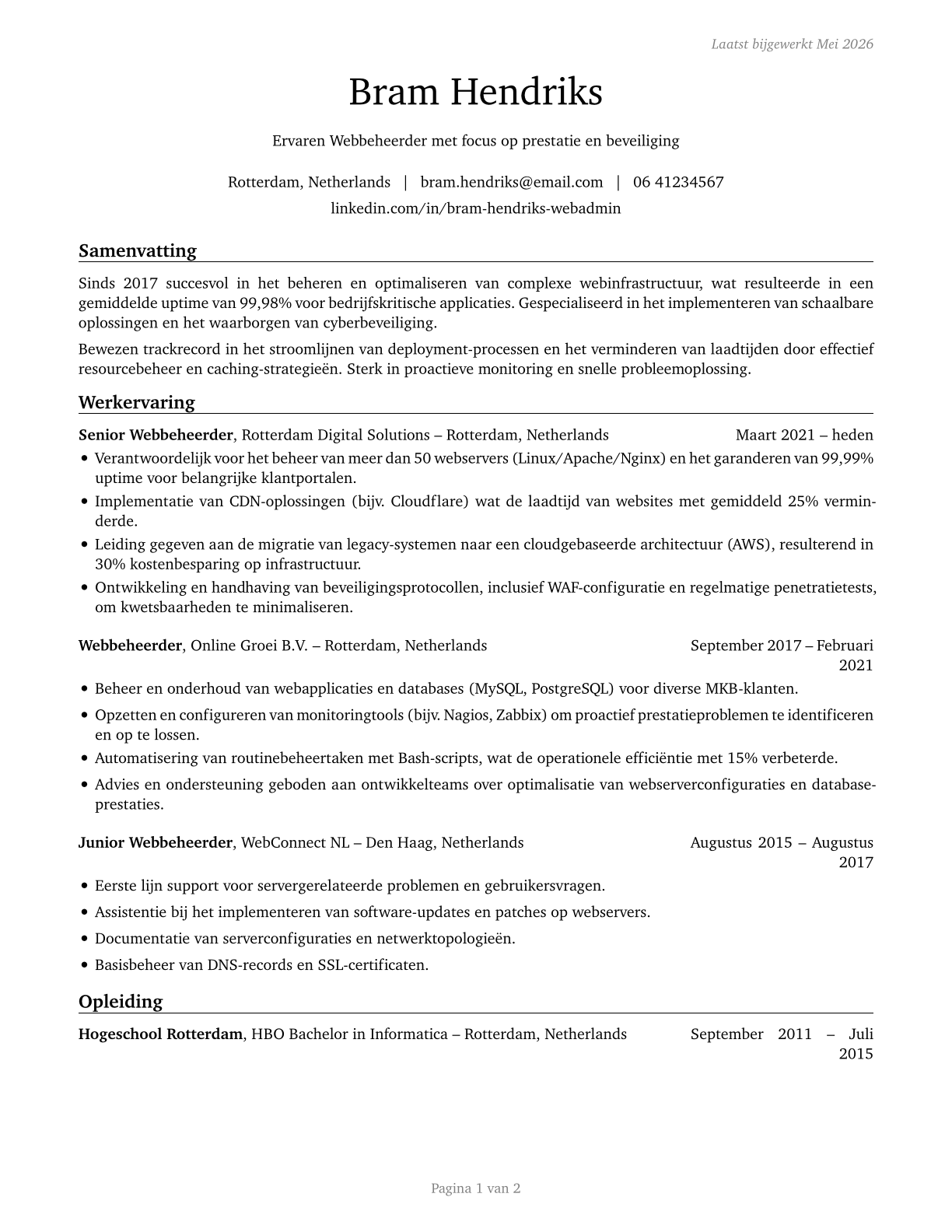 Web Administrators CV in Dutch — page 1