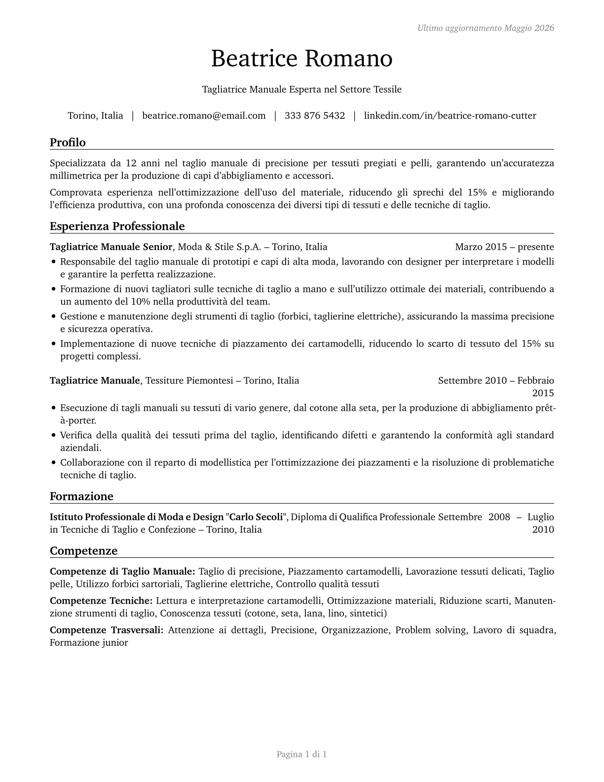 Cutters and Trimmers, Hand CV in Italian — page 1