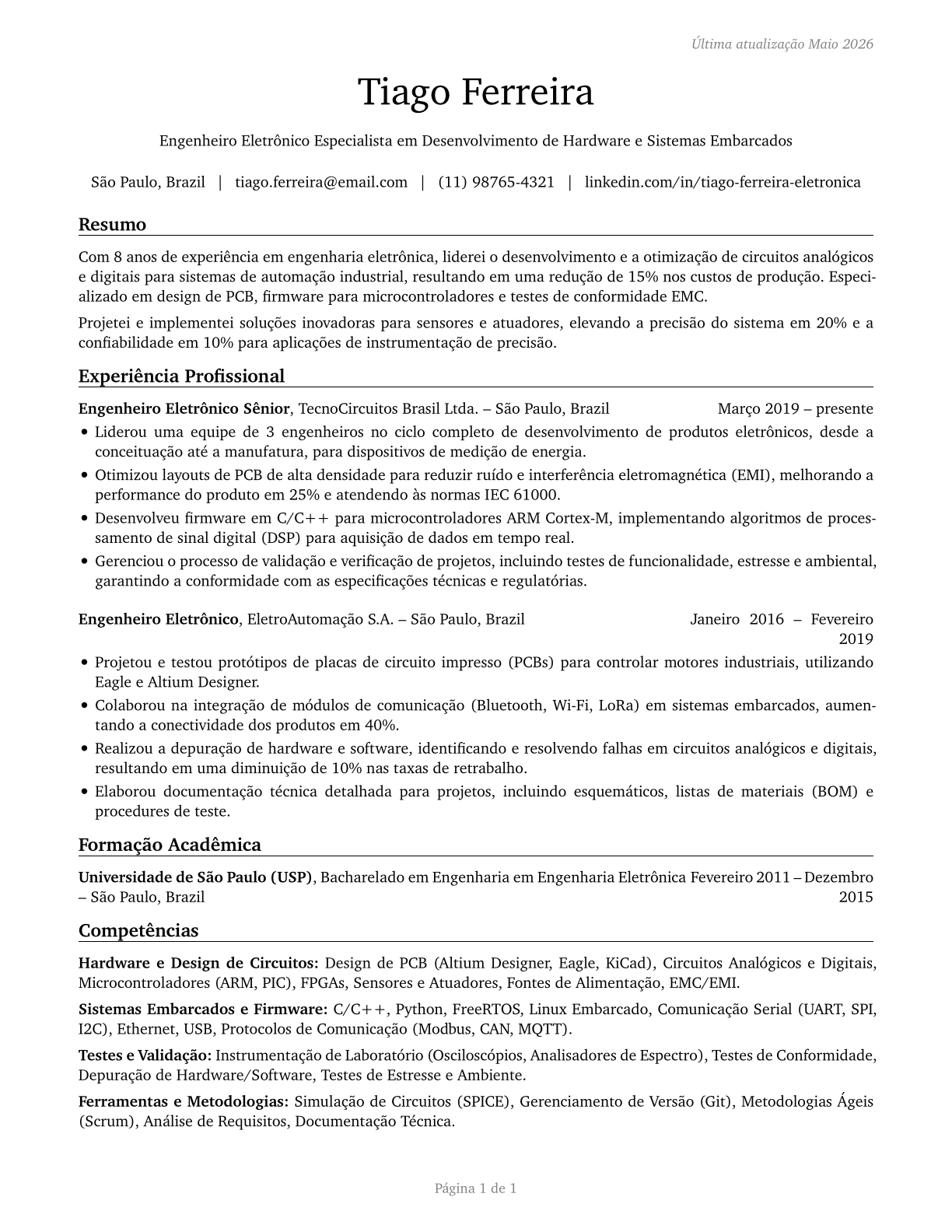 Electronics Engineers, Except Computer CV in Portuguese — page 1