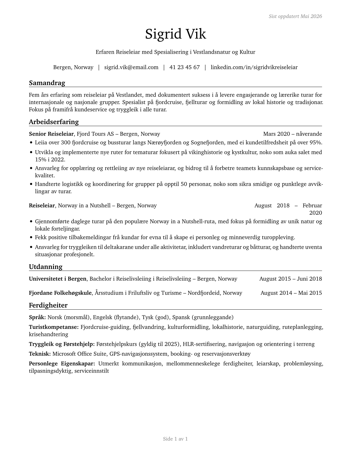 Travel Guides CV in Norwegian_nynorsk — page 1