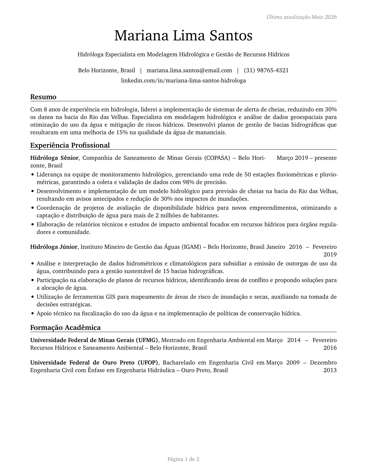 Hydrologists CV in Portuguese — page 1