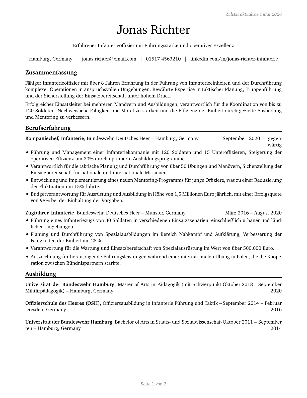 Infantry Officers CV in German — page 1