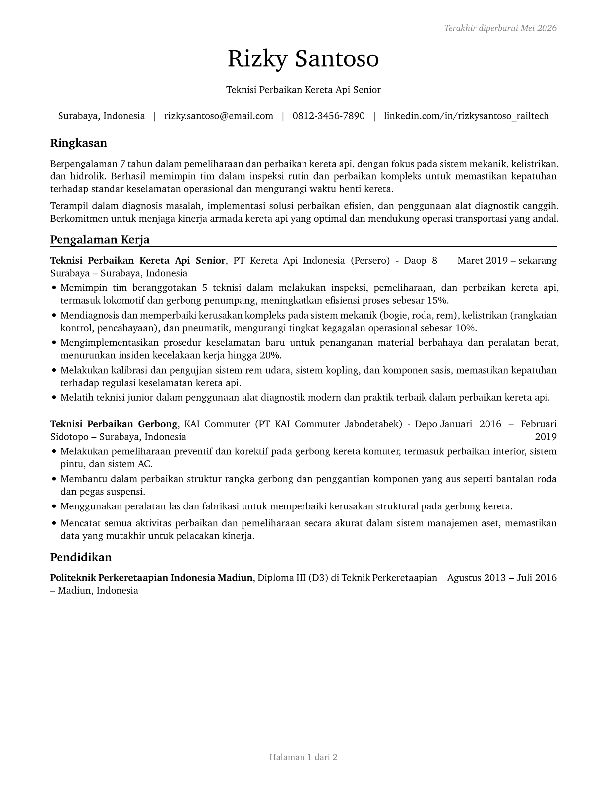 Rail Car Repairers CV in Indonesian — page 1