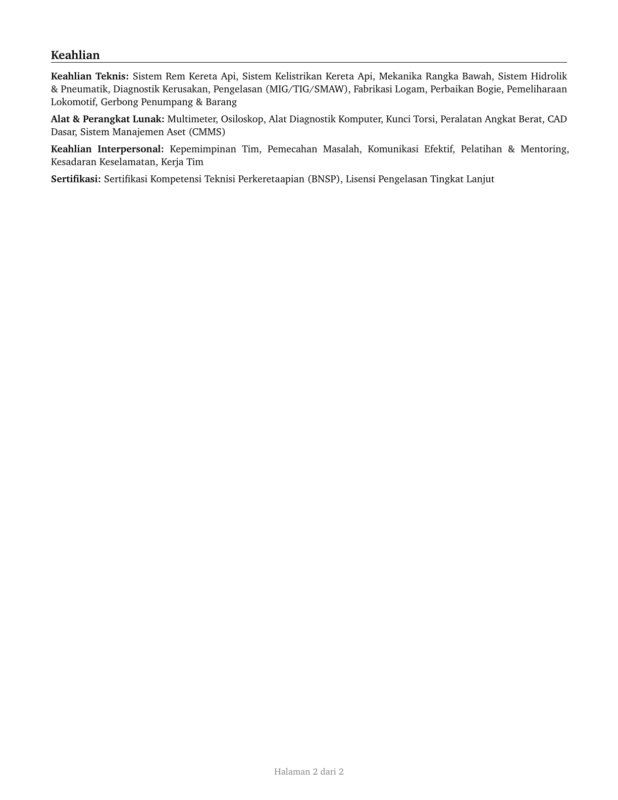 Rail Car Repairers CV in Indonesian — page 2