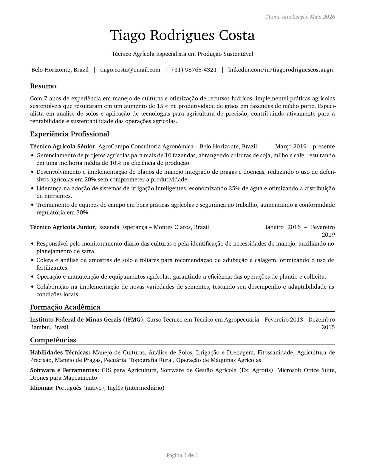 Agricultural Technicians CV in Portuguese — page 1