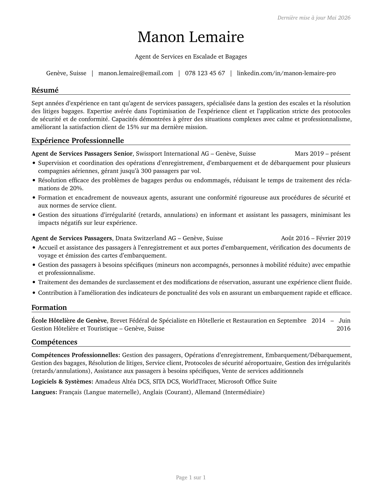 Passenger Attendants CV in French — page 1