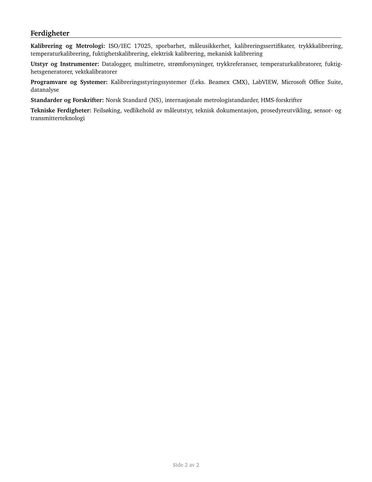 Calibration Technologists and Technicians CV in Norwegian_bokmal — page 2
