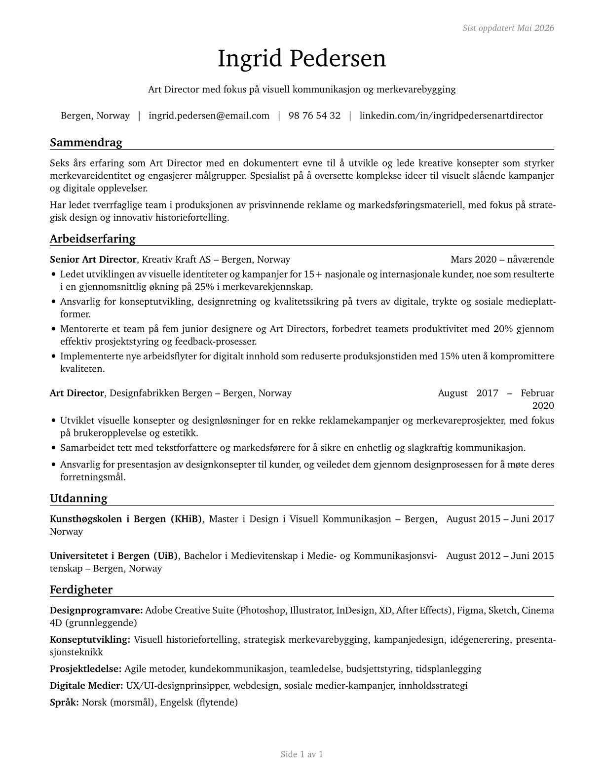 Art Directors CV in Norwegian_bokmal — page 1